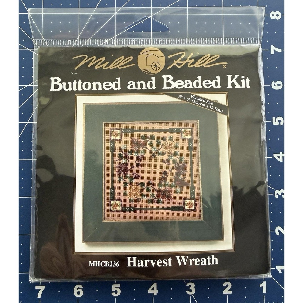 Mill Hill Harvest Wreath Buttoned & Beaded Cross Stitch Kit w Ceramic Button HTF
